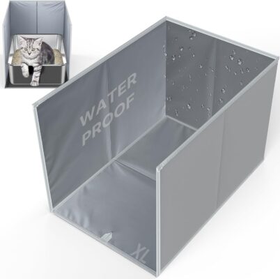 28"L × 20"W × 17"H Foldable Cat Litter Box Enclosure, All-in-One Litter Box Splash Guard for Large Litter Pan, High Sided Litter Box Shield with Removable Mat, Easy to Clean, No Mess, Odorless