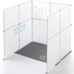 MEEXPAWS Cat Litter Box Enclosure Splash Guard XXL 27.9L × 27.9W x 31.5H inch, Light Weight Plastic Sheets with Cat Litter Mat Easy Clean (White)