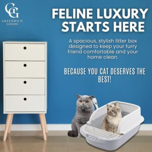 Alternative view of Large Cat Litter Box with with Lid – Open Top Kitty Litter Box for Big Cats, Enclosed Scatter Shield Design, Odor Control, Easy Clean Plastic Cat Litter Tray with Scoop (Grey)