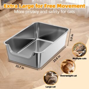 Alternative view of Stainless Steel Litter Box,Extra Large Metal Cat Litter Box with High Sides for Indoor Big Cats,Jumbo XL Washable Kitty Litter Boxes with Low Entry for Kittens&Senior Cats,Non Stick (Short-Side Entry)